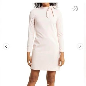 Calvin Klein Pale Pink Long-Sleeve Midi Dress with Neck Tie